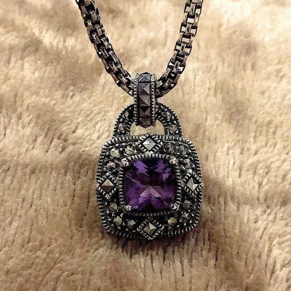 JUDITH JACK Amethyst Marcasite Sterling Necklace - Picture 15 of 16